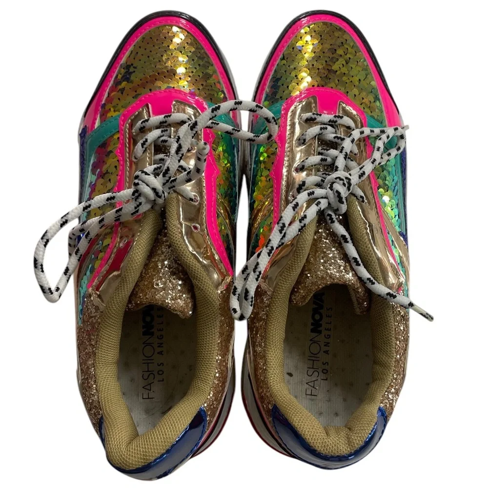 Pink,Gold Multi colored,Chunky Sneakers,shoes,sequins throughout, Size 7, New - Picture 9 of 10